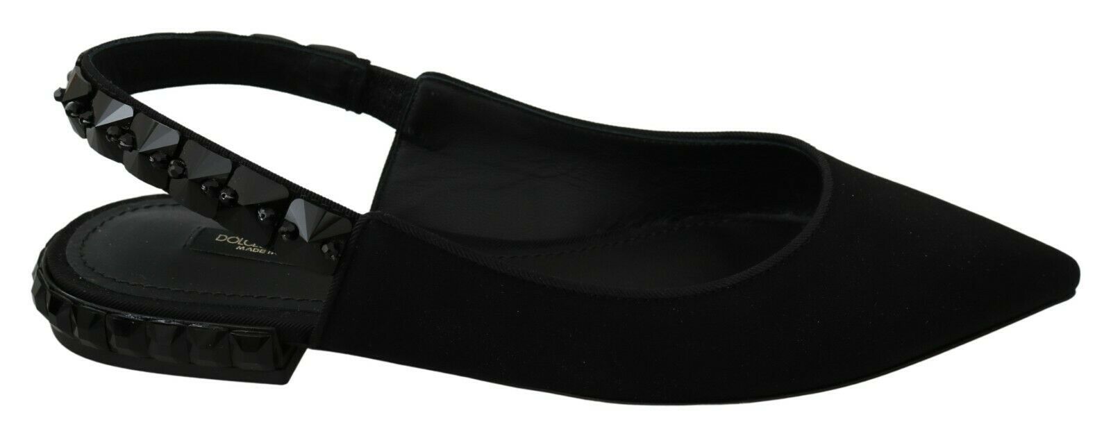 Pair of black women's sandals with rhinestones and a strap over the foot