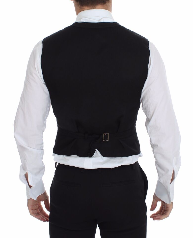A black vest with a flax cotton dress shirt, part of the Dolce & Gabbana collection