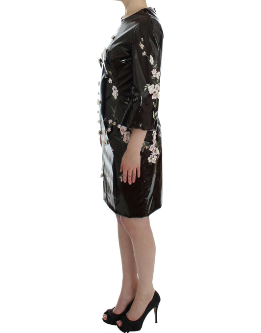 Black leather dress with floral pattern on front