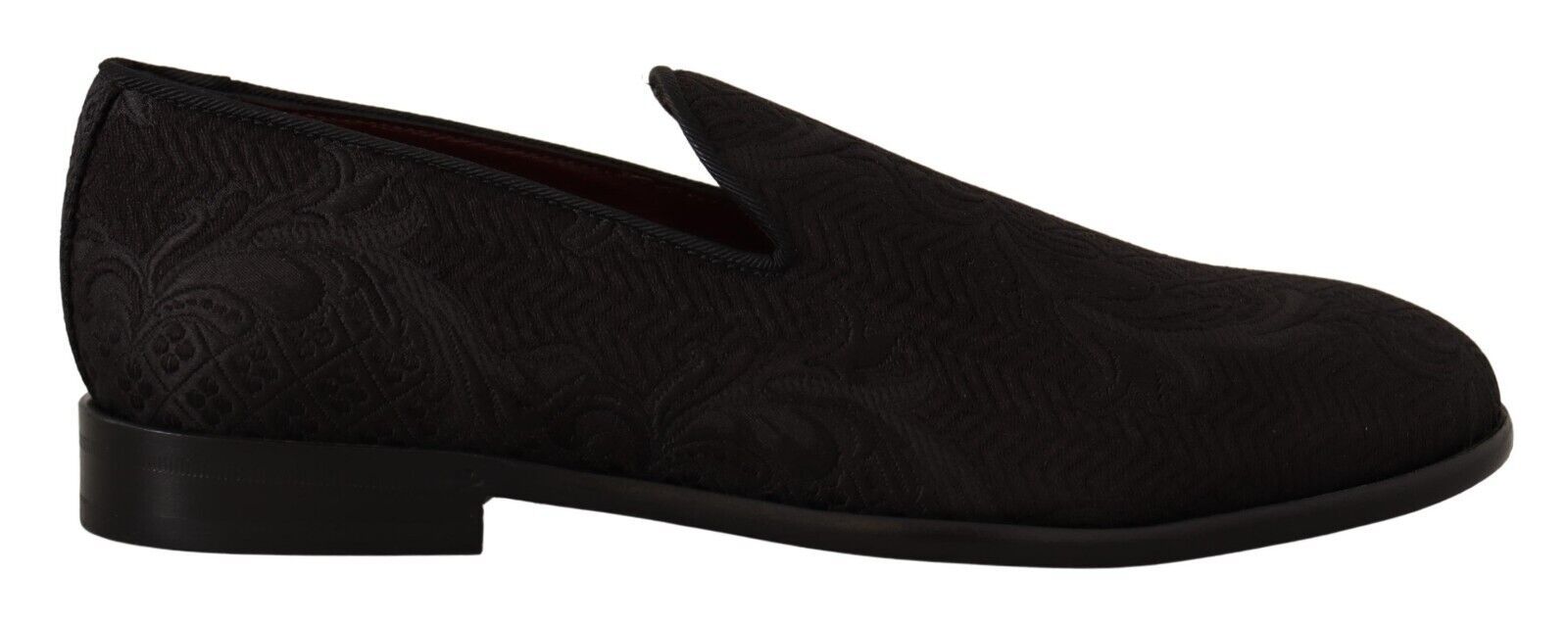 Pair of black shoes with patterned design on soles and heels
