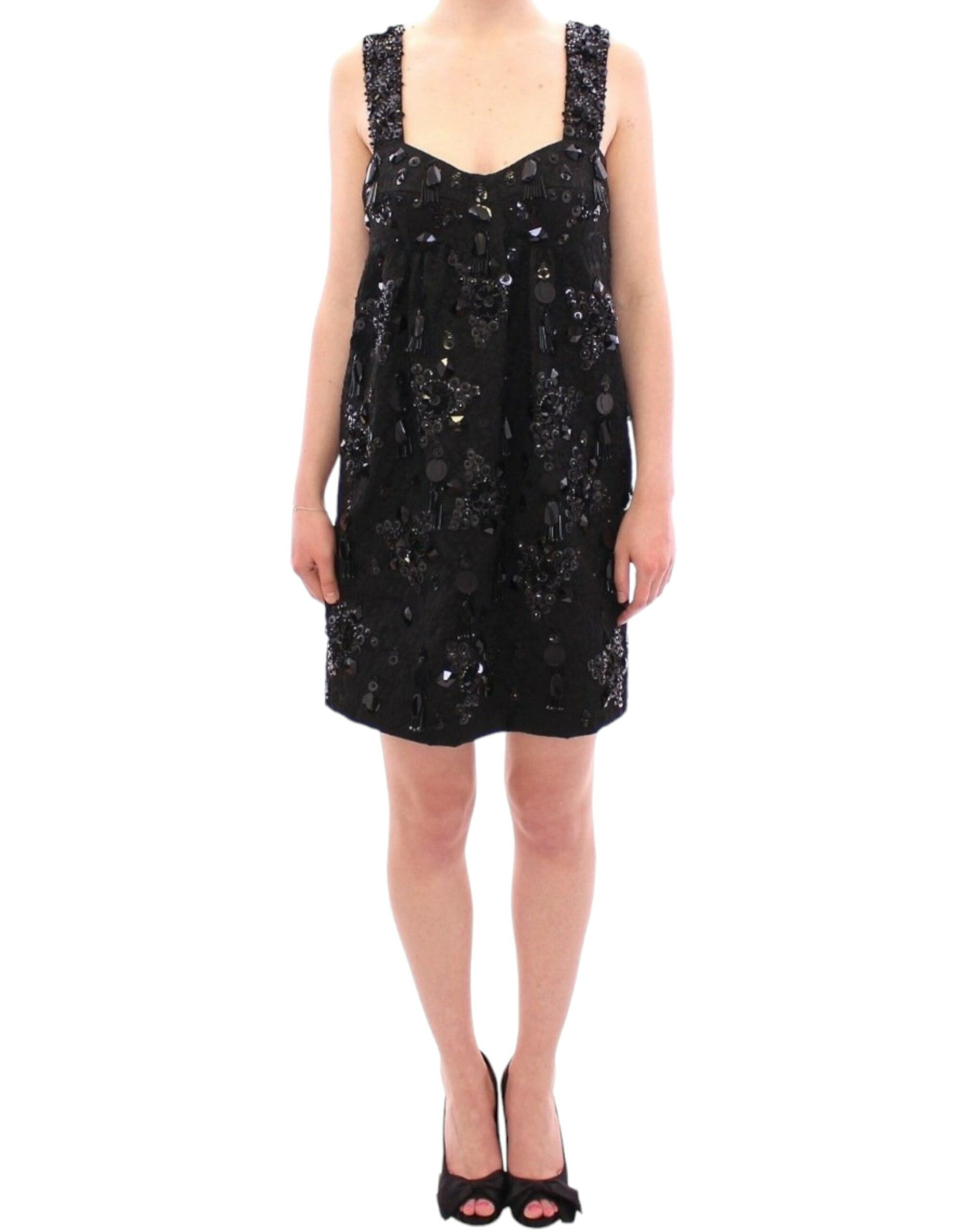 Black sequined dress with spaghetti straps