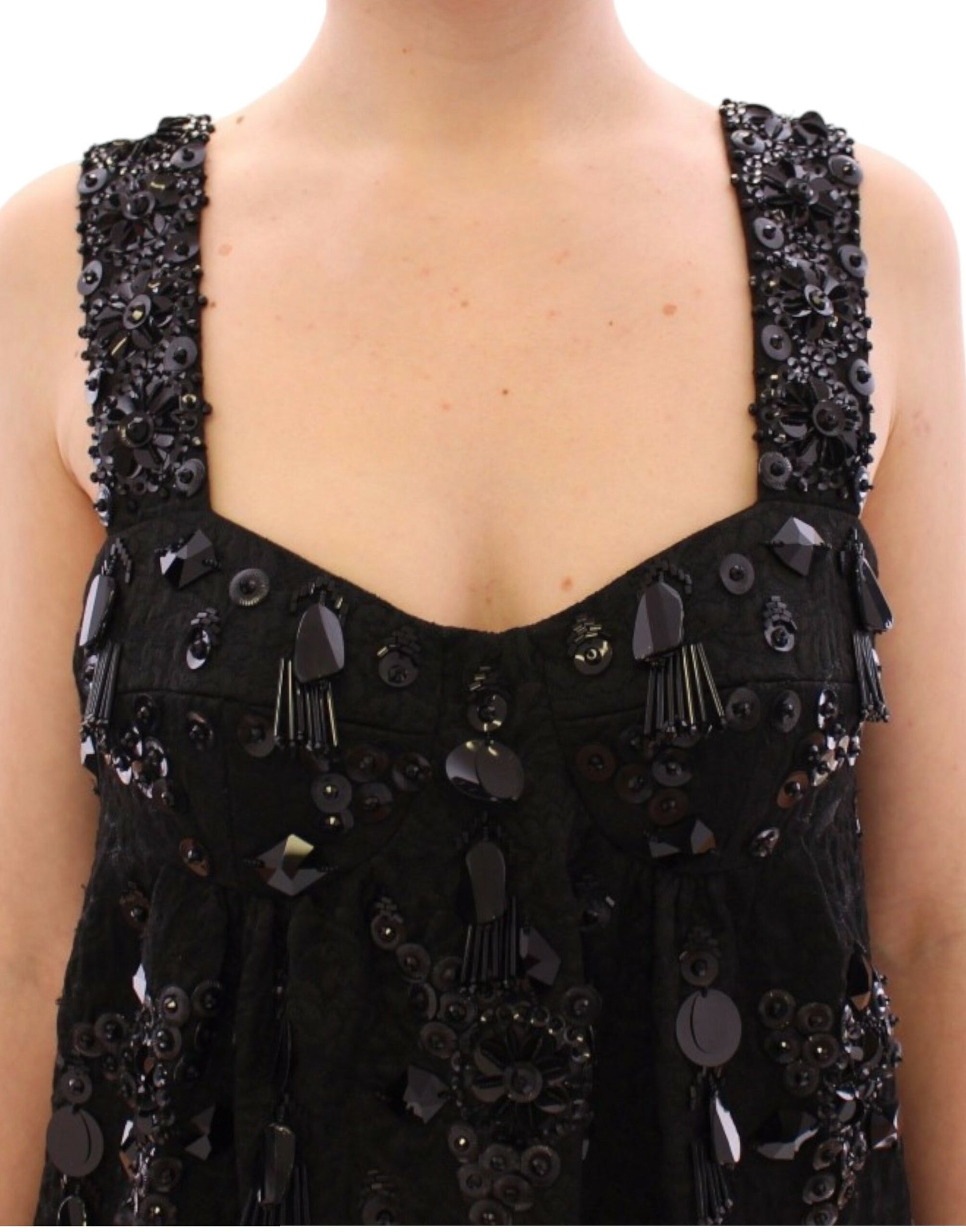 Black sequined dress with fringe details