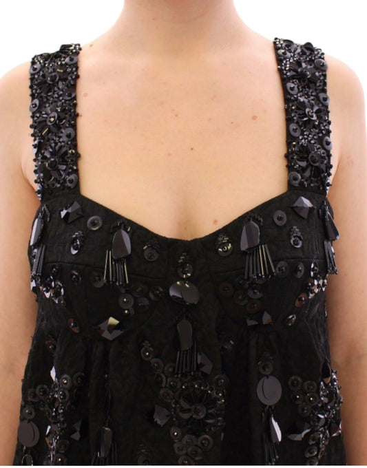 Black sequined dress with fringe details