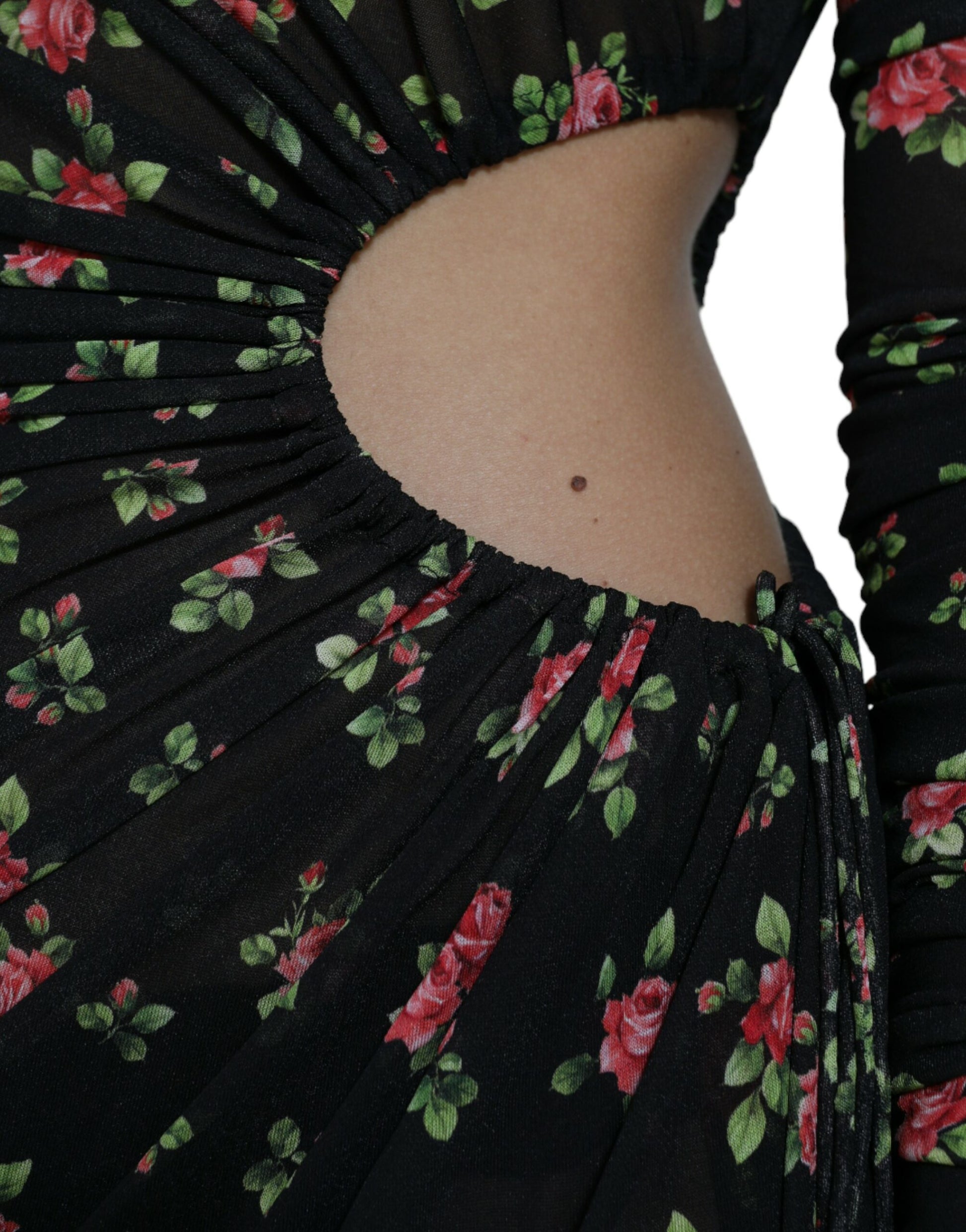 A black floral cut out sheath long maxi dress