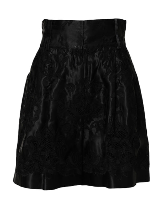Black pleated skirt with lace detailing
