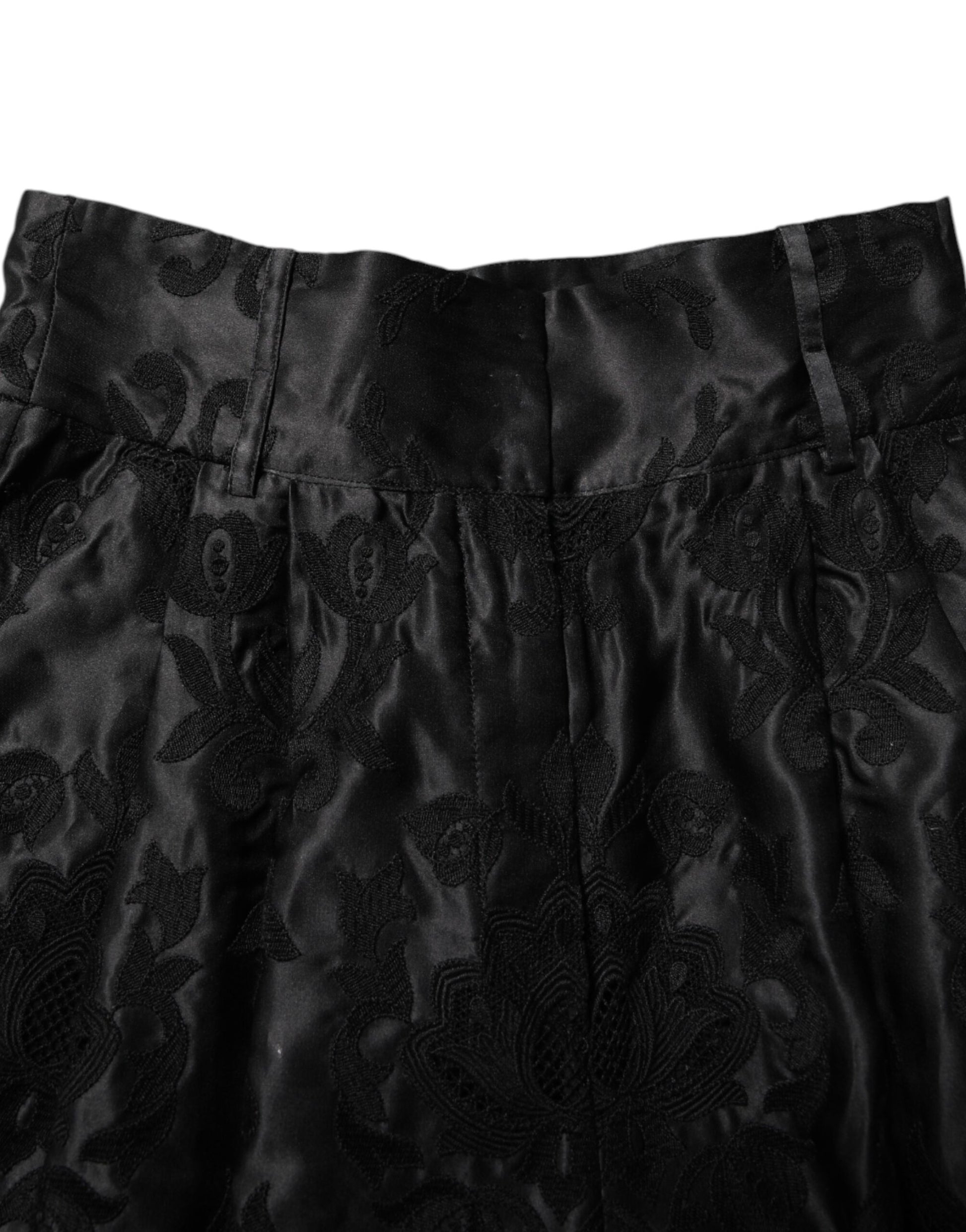 Black embroidered skirt with lace detailing