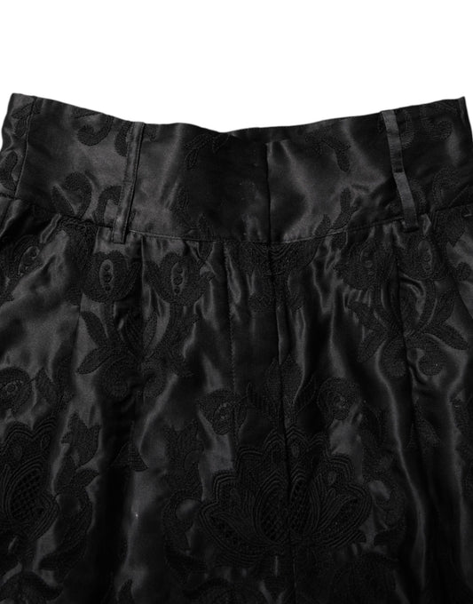 Black embroidered skirt with lace detailing