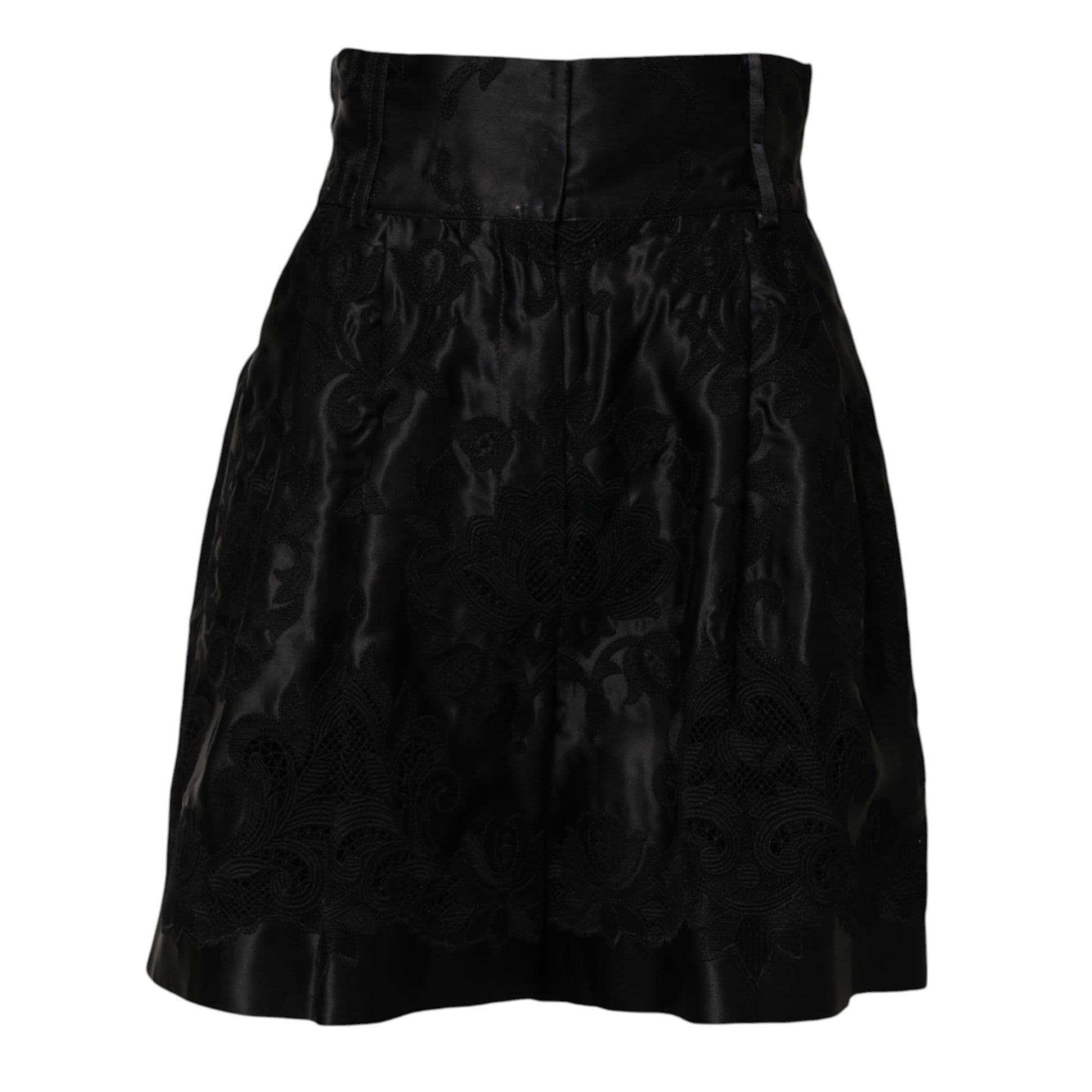 Black lace skirt with high waist and ruffled hem