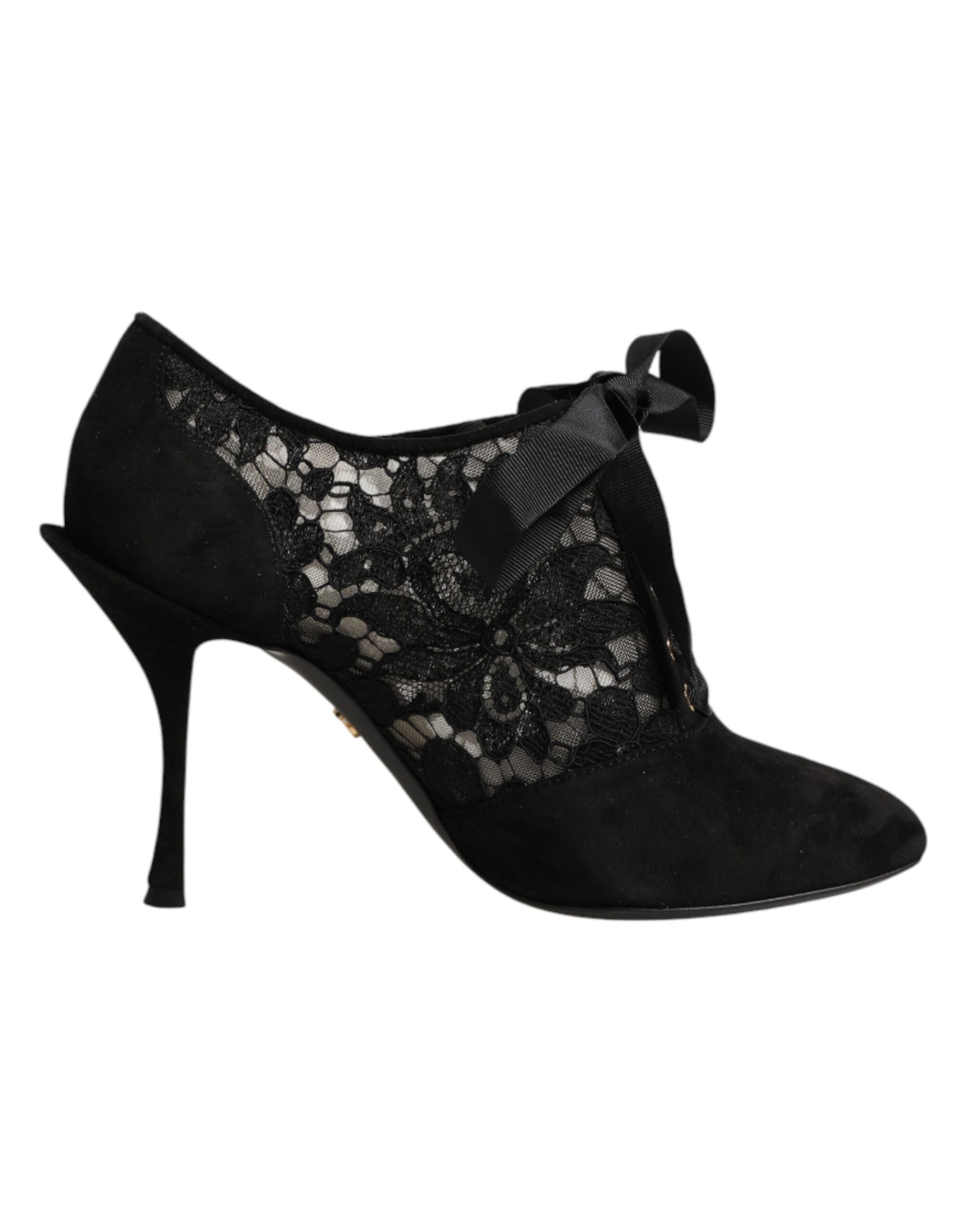 Black high heel shoe with lace detailing