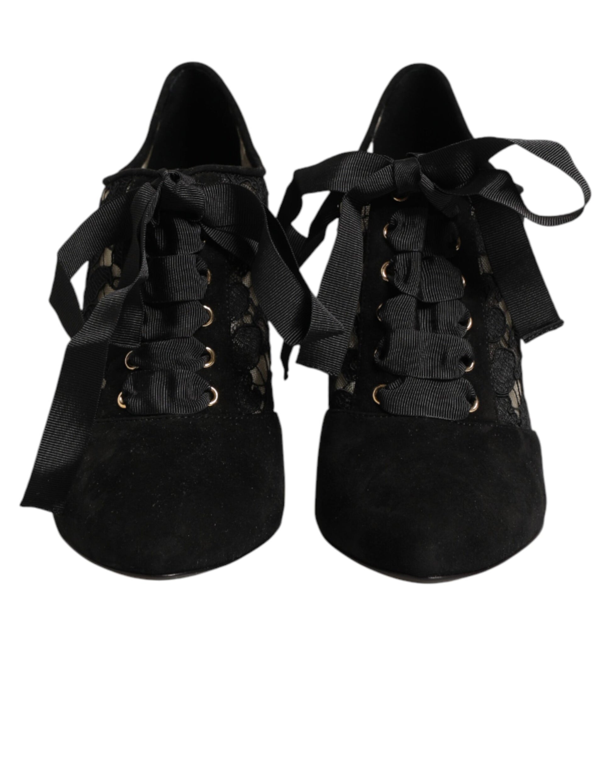Pair of black velvet shoes with gold buckles