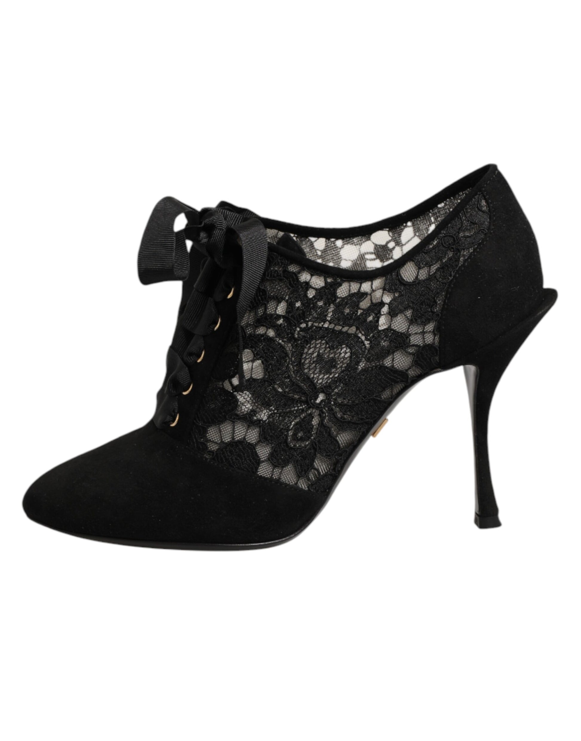 Black lace up high heel shoes