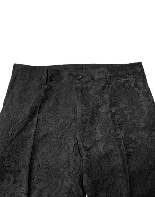 A pair of black floral jacquard mid waist dress pants by Dolce & Gabbana