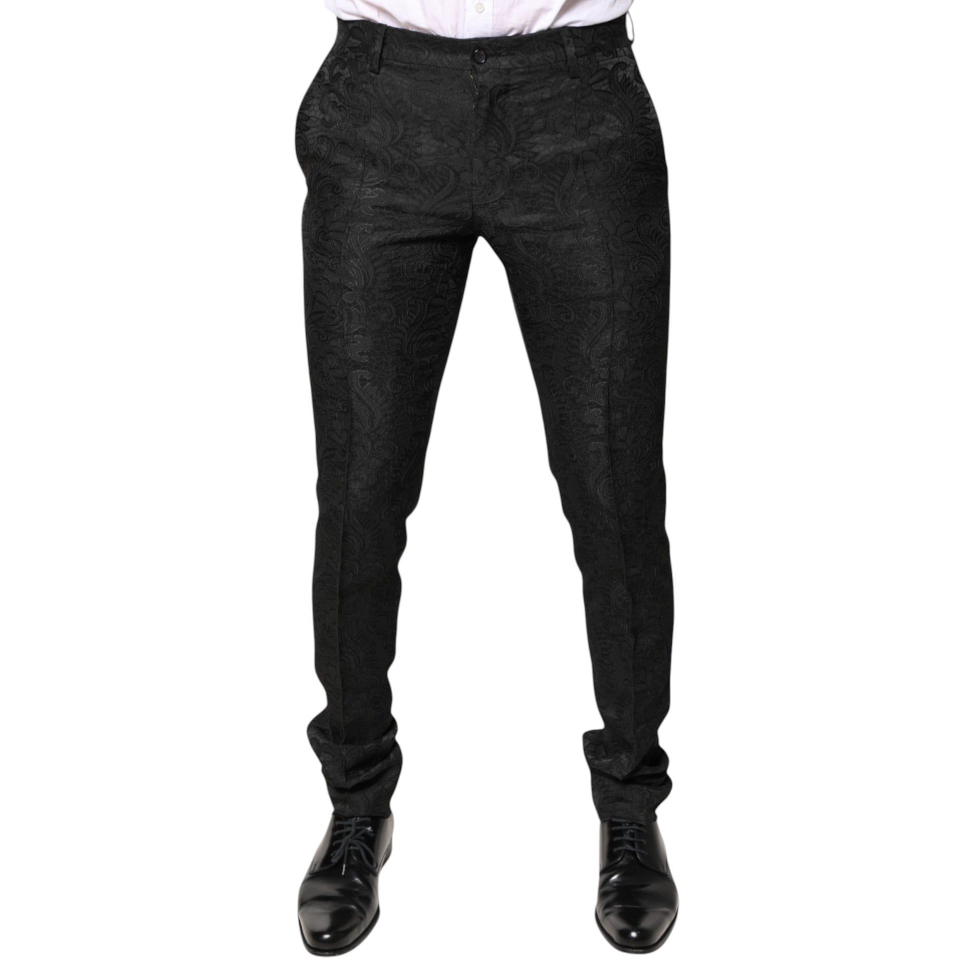 Men's black dress pants with floral pattern, mid-waist, from Dolce & Gabbana