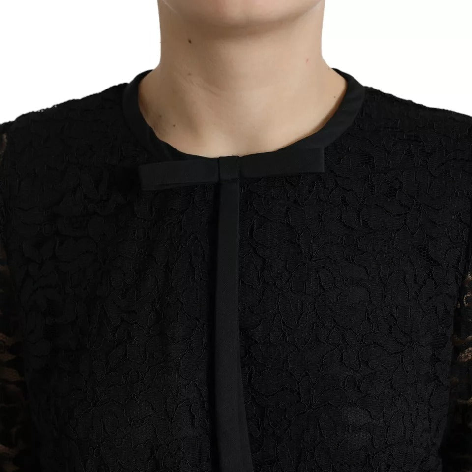 Black lace dress with collar and bow at neckline