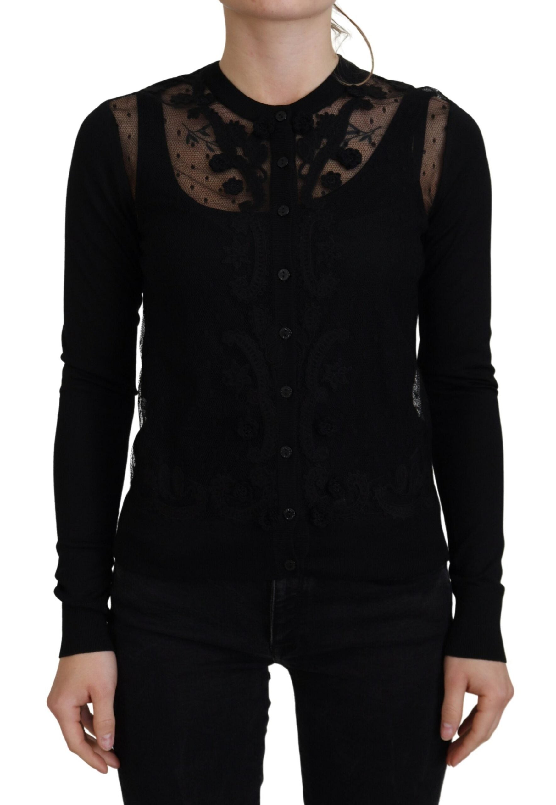 Black lace up sweater with long sleeves
