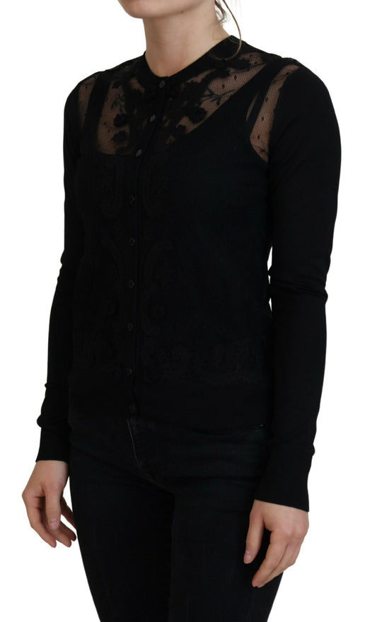 Woman wearing black lace top