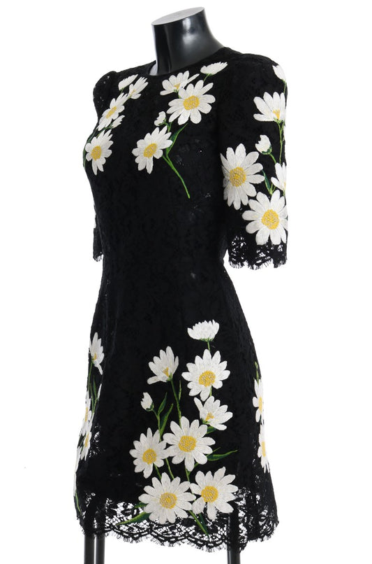 Black dress with white daisy pattern