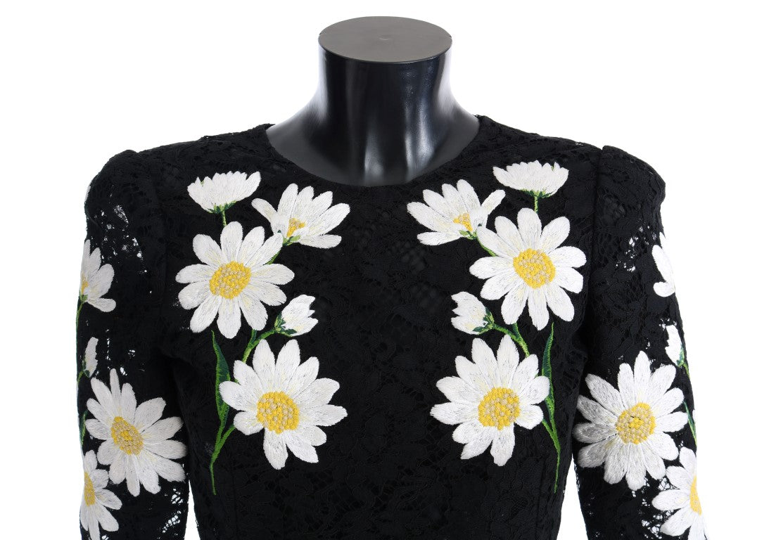 Black lace dress with white daisy embroidery
