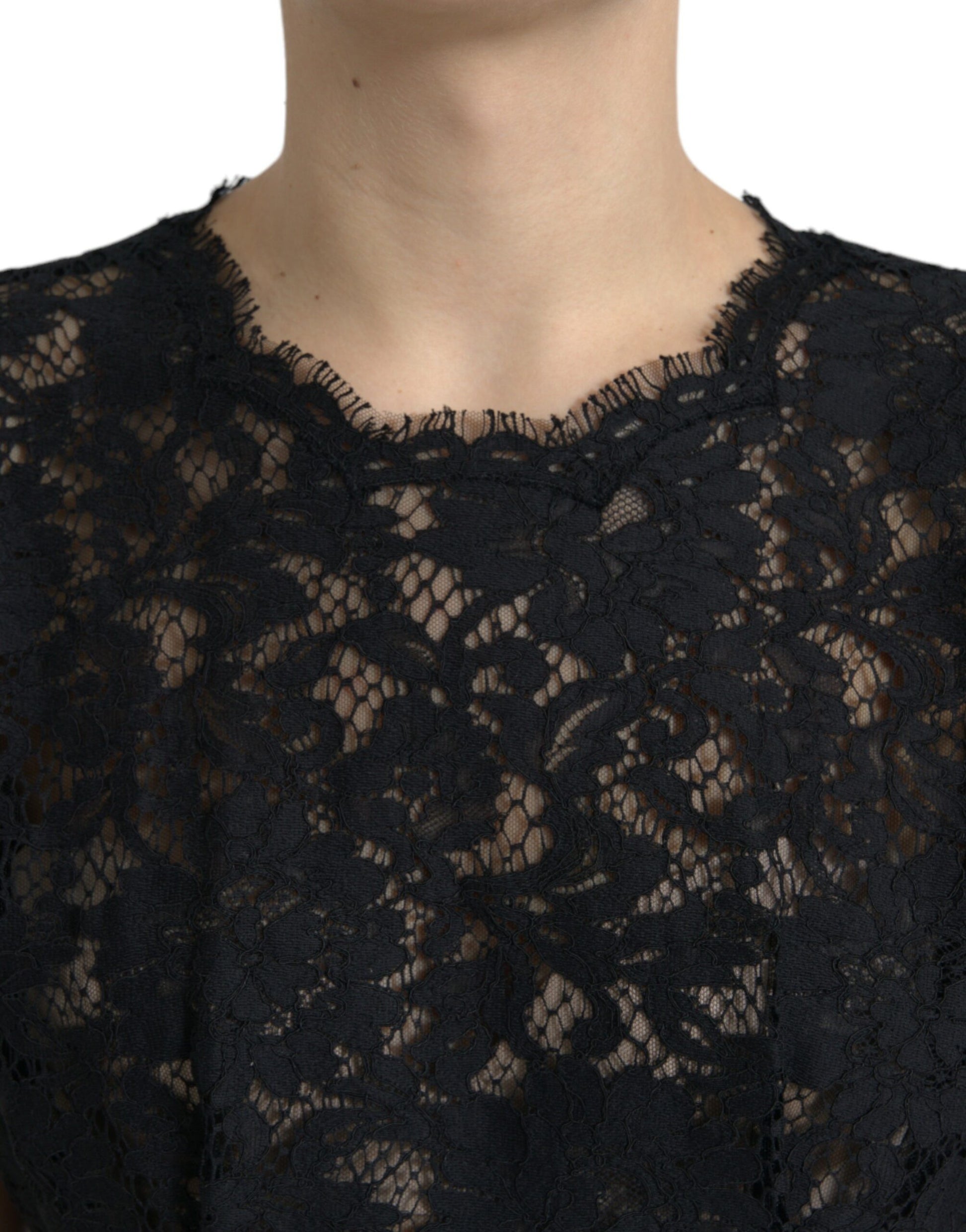 Black lace cotton dress with floral pattern