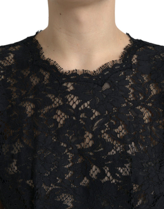 Black lace cotton dress with floral pattern