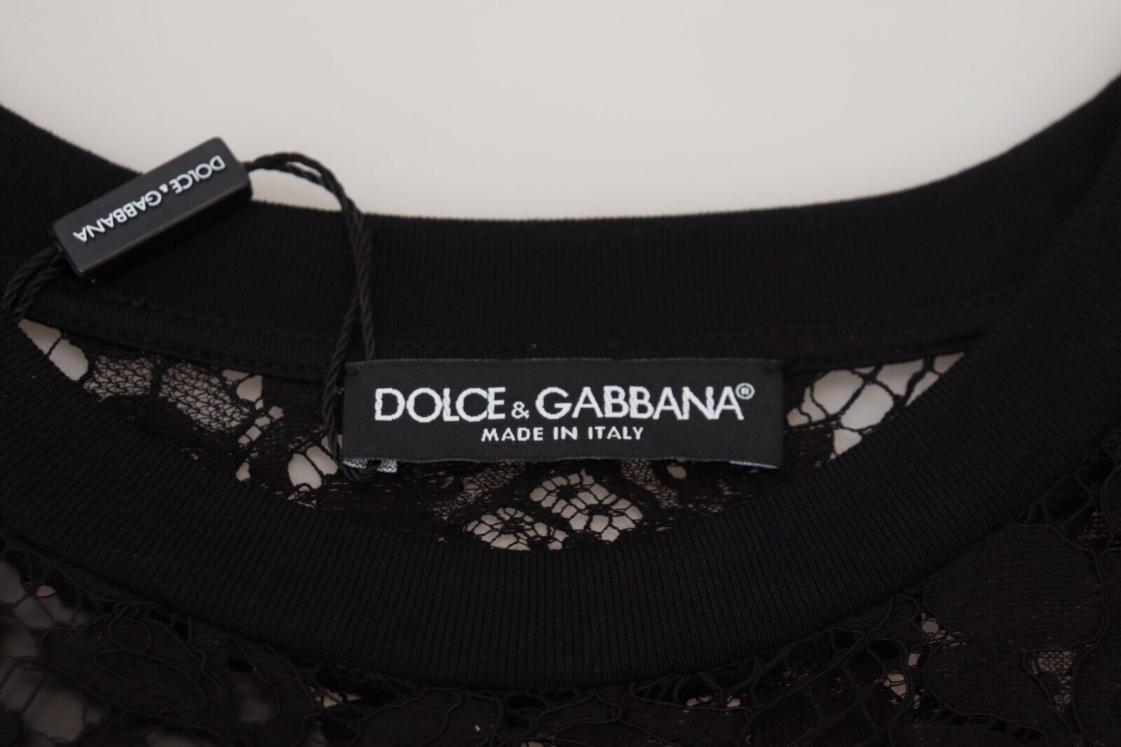 A black lace cotton shift dress with floral pattern from Dolce & Gabbana
