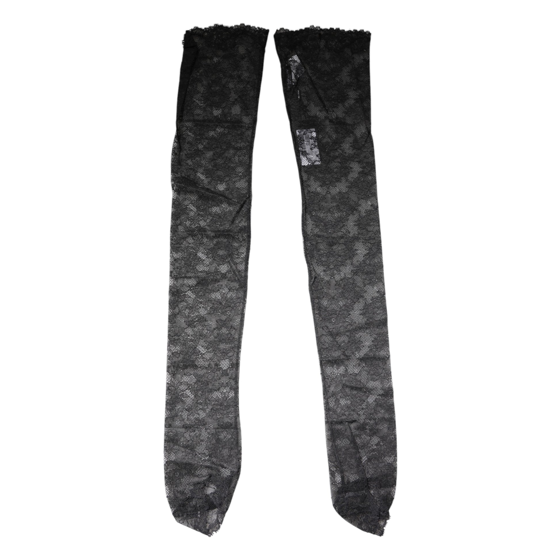 Pair of black socks with a patterned design