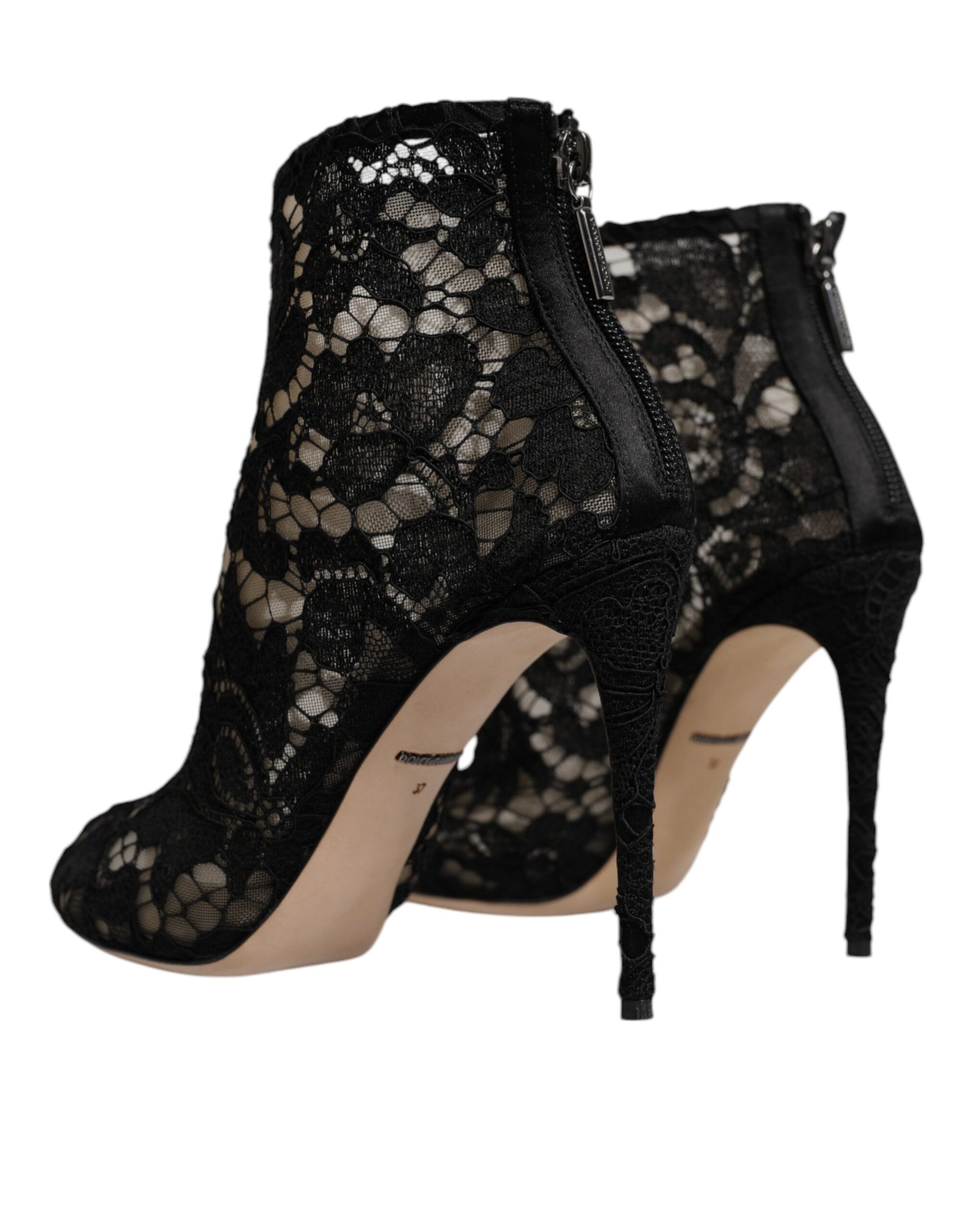 Black high heel boot with lace design