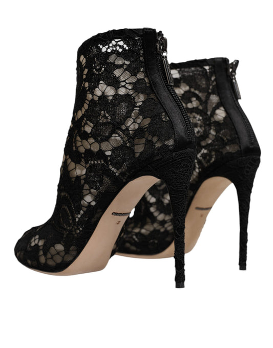 Black high heel boot with lace design