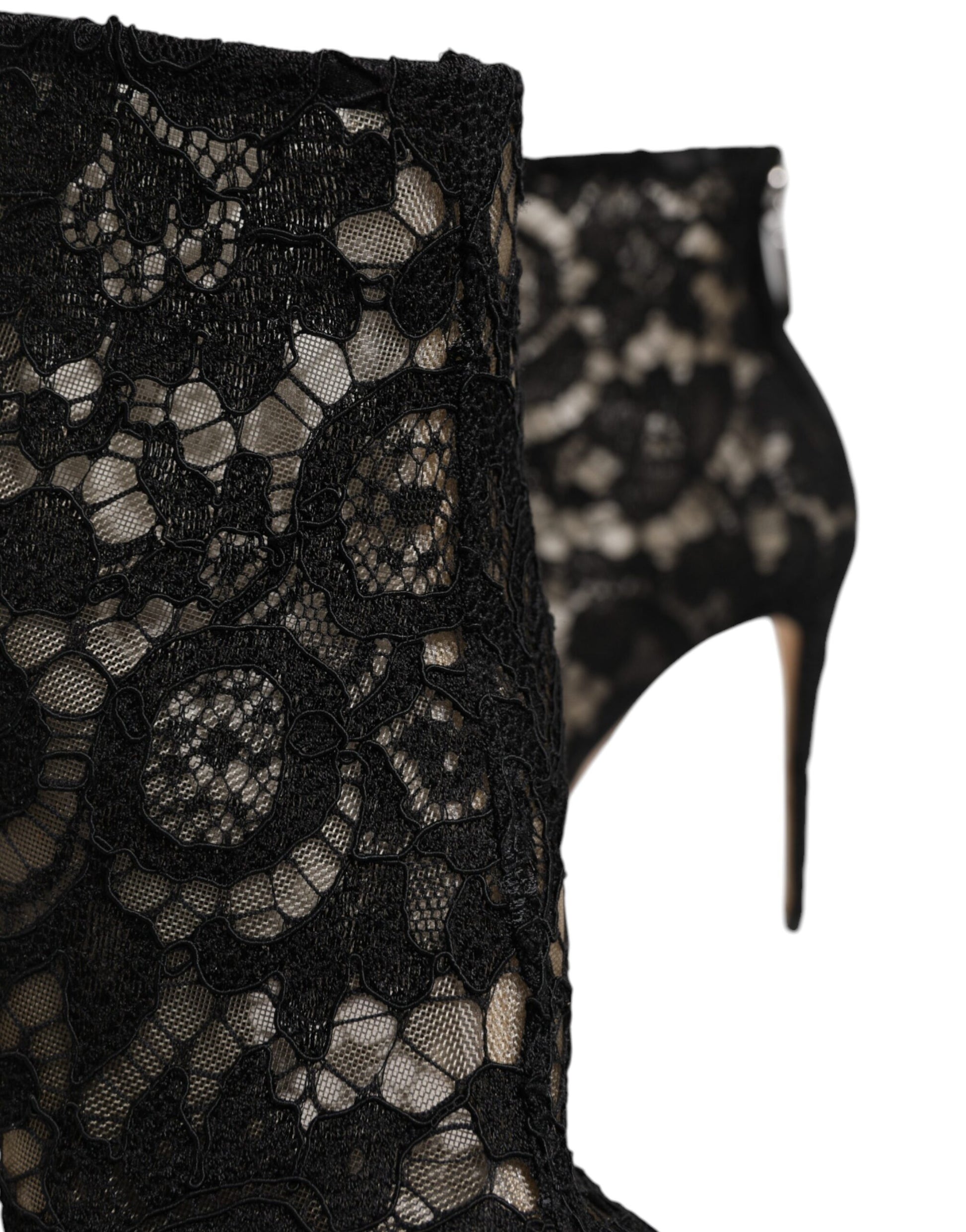 Black lace up high heel boot