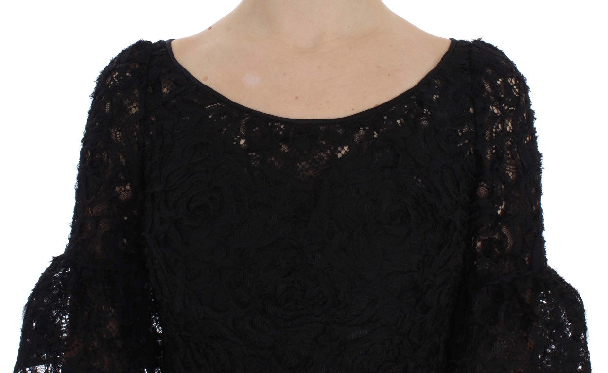 A black lace long bodycon maxi dress with floral pattern