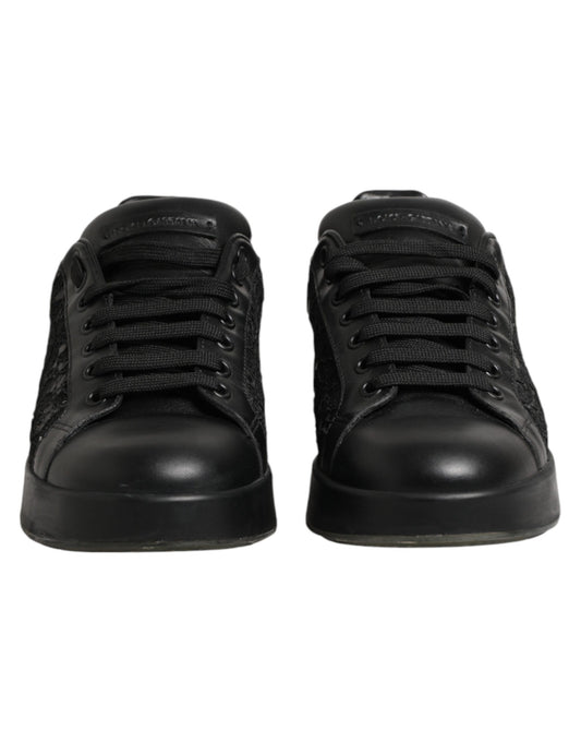 Pair of black lace-up sneakers with floral pattern on side, from Dolce & Gabbana