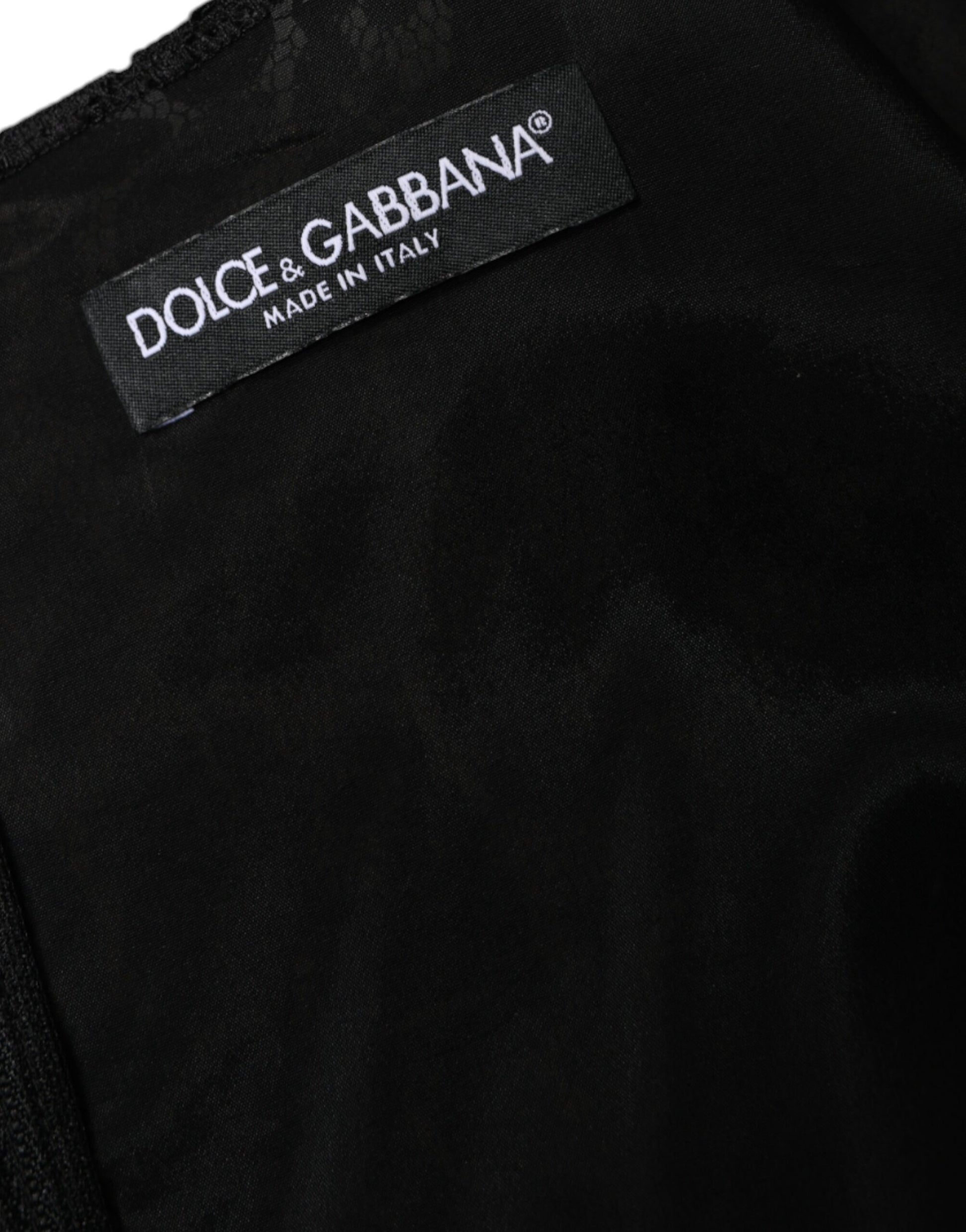 A black floral lace sheath sleeveless mini dress by Dolce & Gabbana