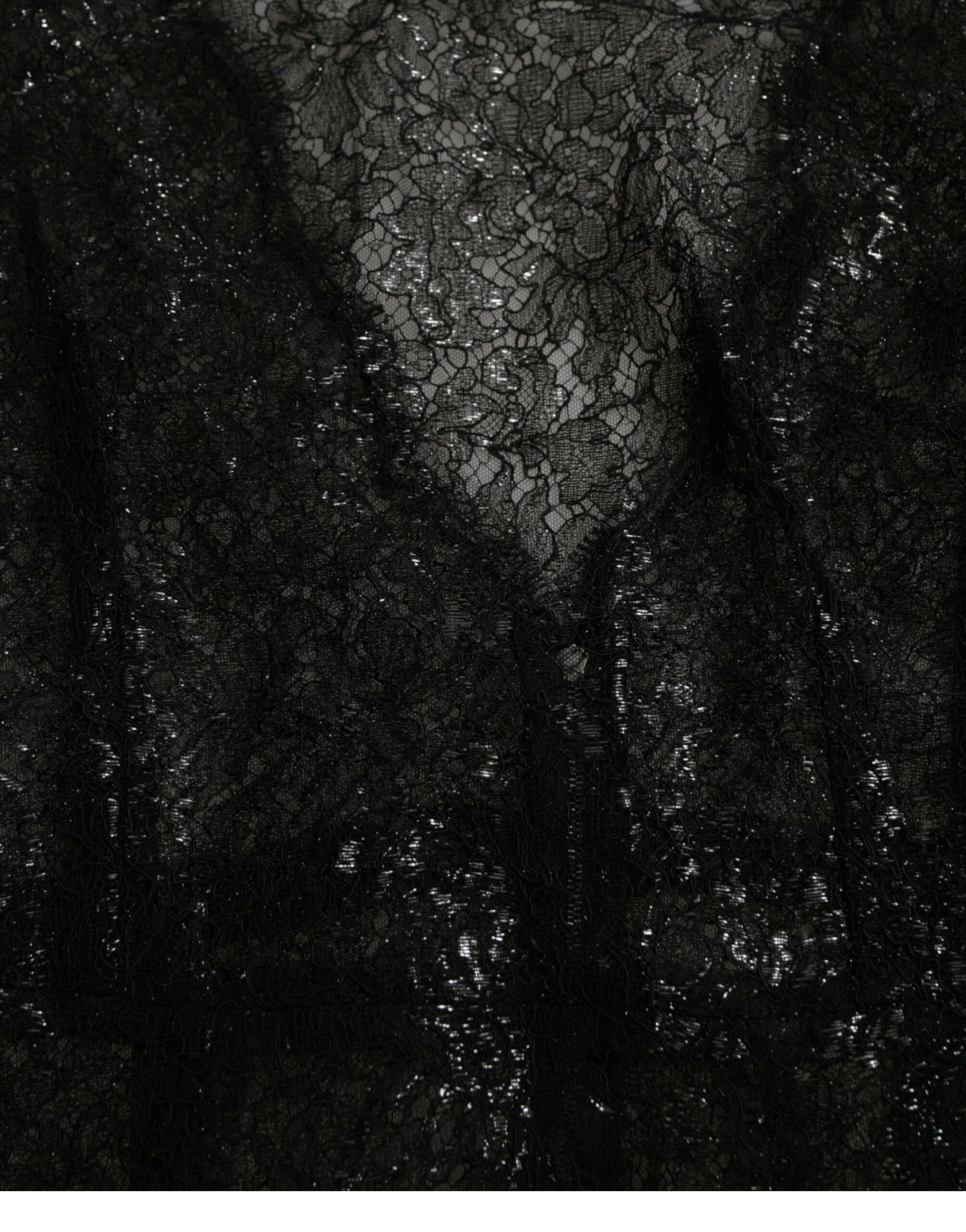 Black lace sheer midi dress with floral pattern, A-line silhouette