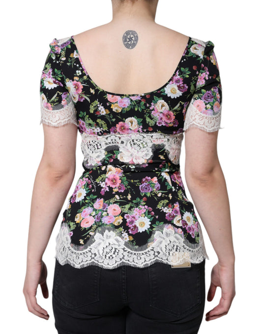 Floral print top on a woman's back