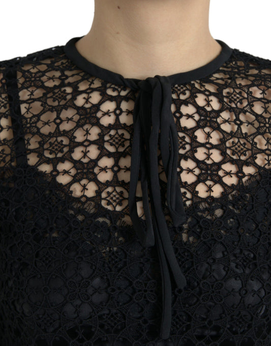 Black lace top with bow neckline