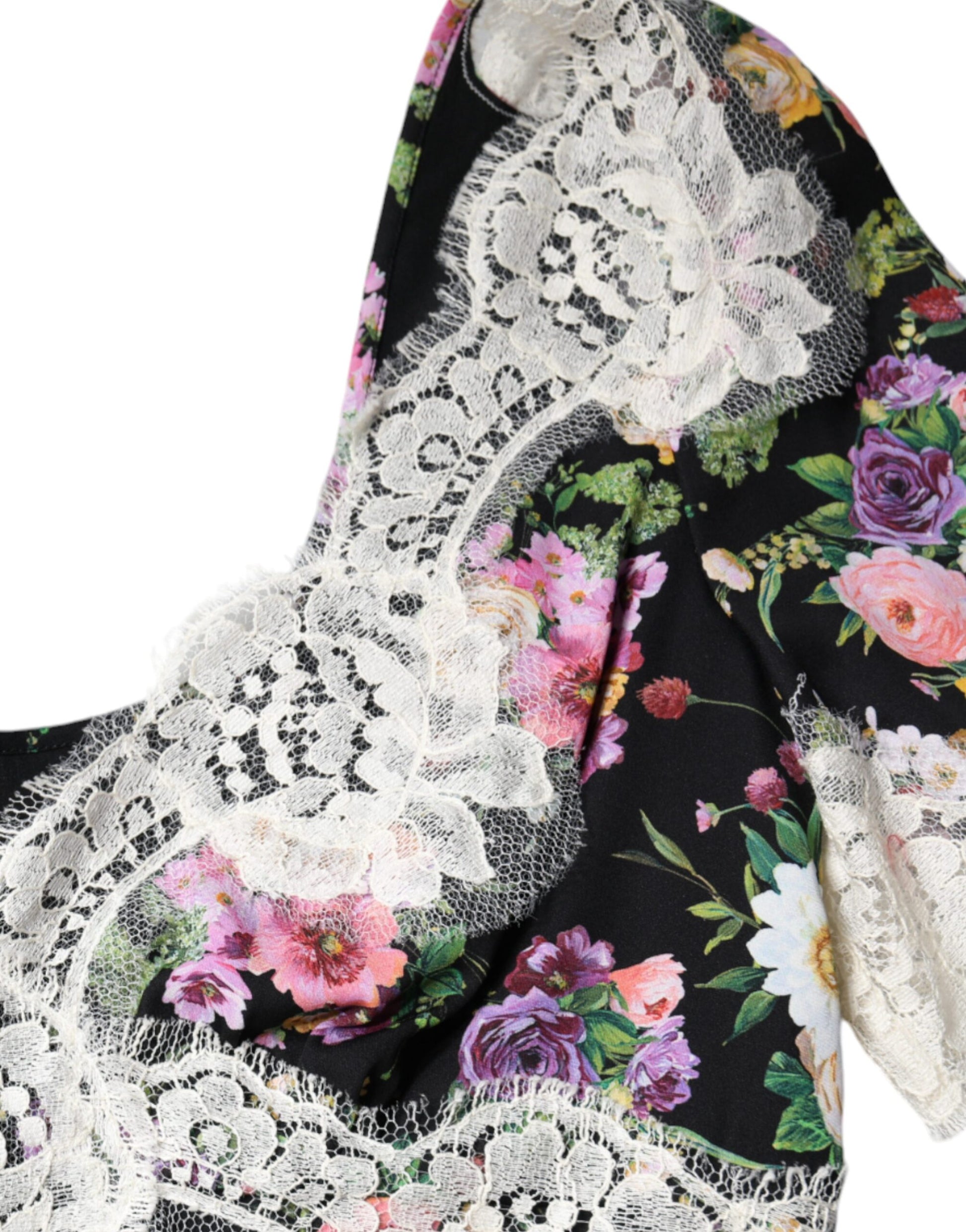 Floral patterned scarf with lace trim