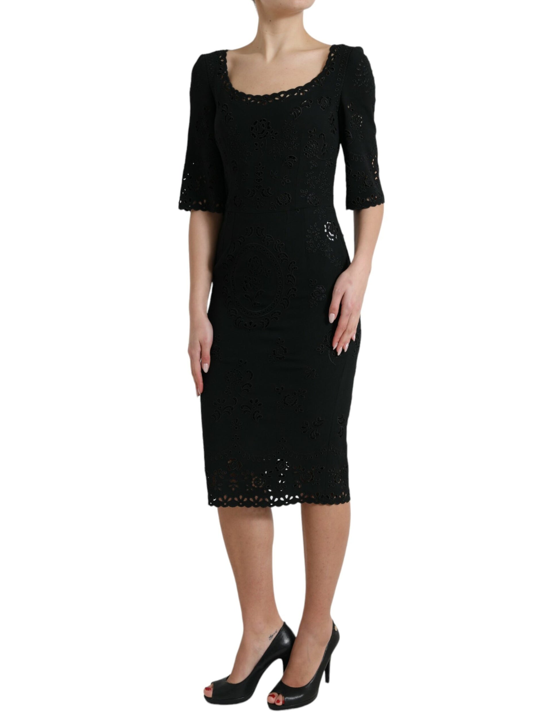 A black lace midi dress with floral pattern from Dolce & Gabbana