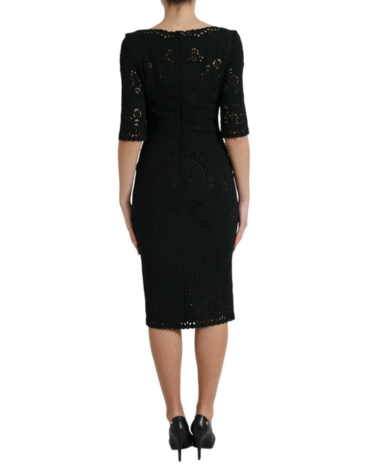 A black lace midi dress with floral pattern from Dolce & Gabbana