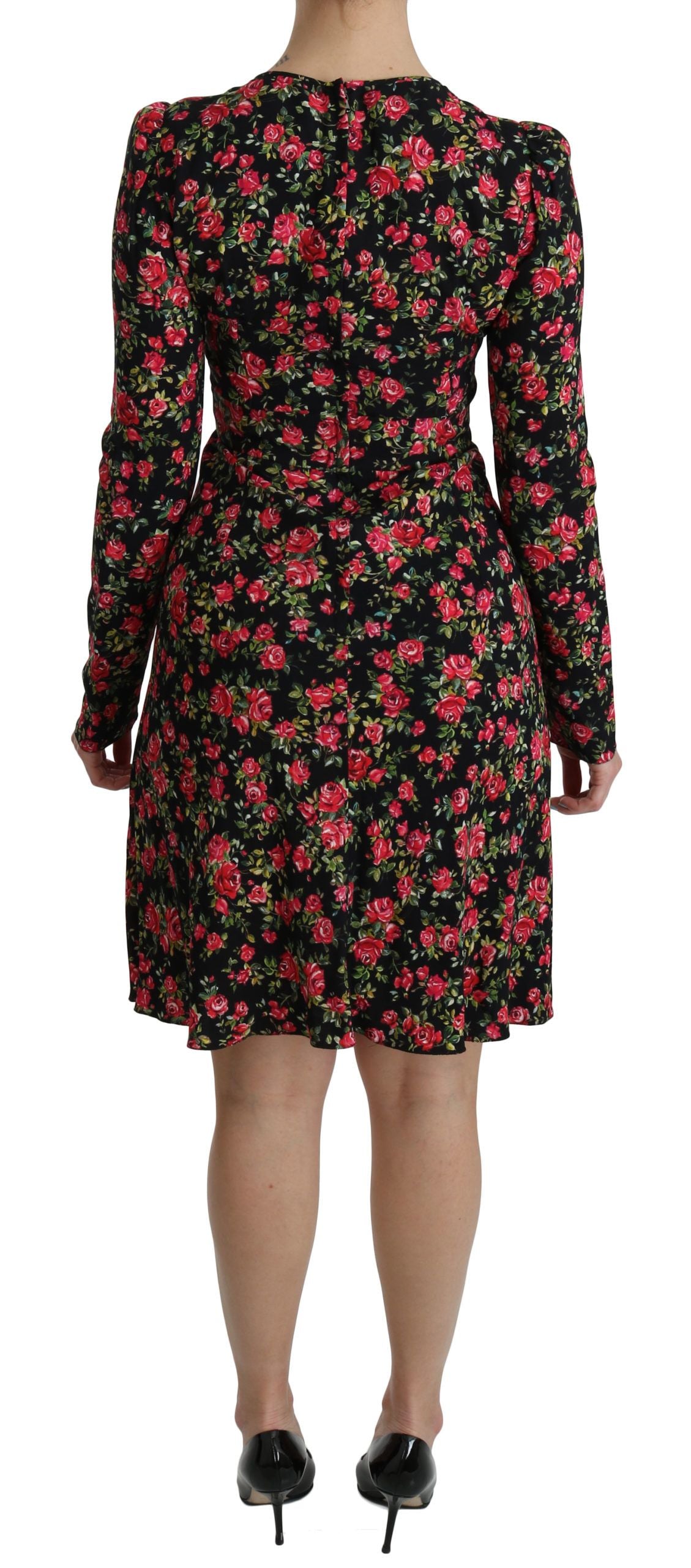 A black floral knee length dress from Dolce & Gabbana