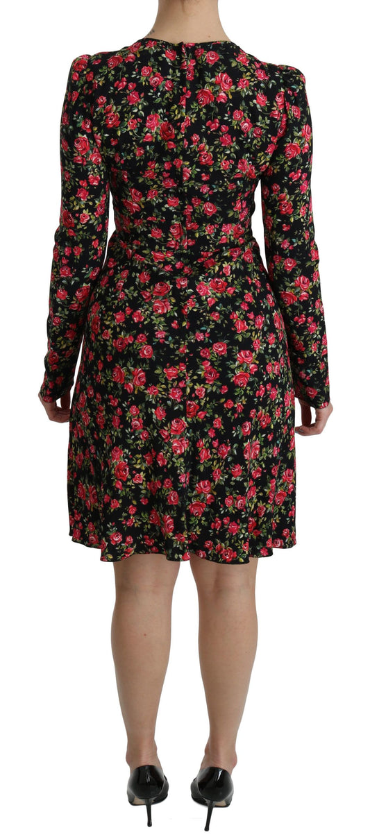 A black floral knee length dress from Dolce & Gabbana