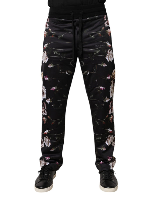 Pair of black pants with floral pattern on legs