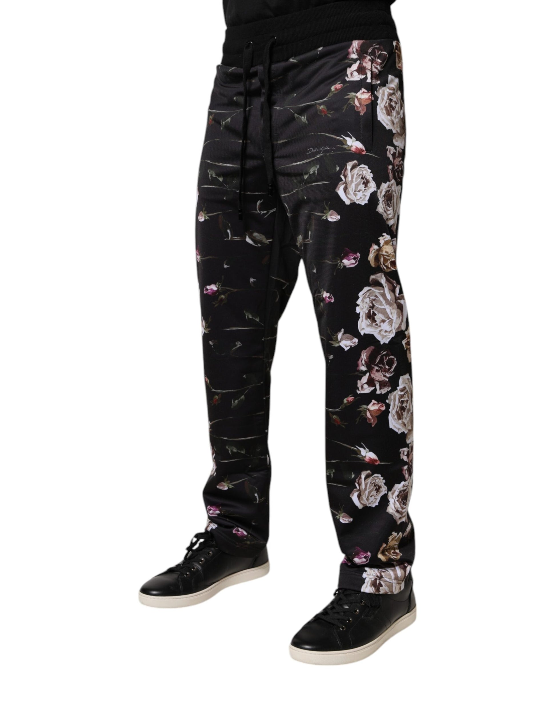 Pair of black pants with floral pattern