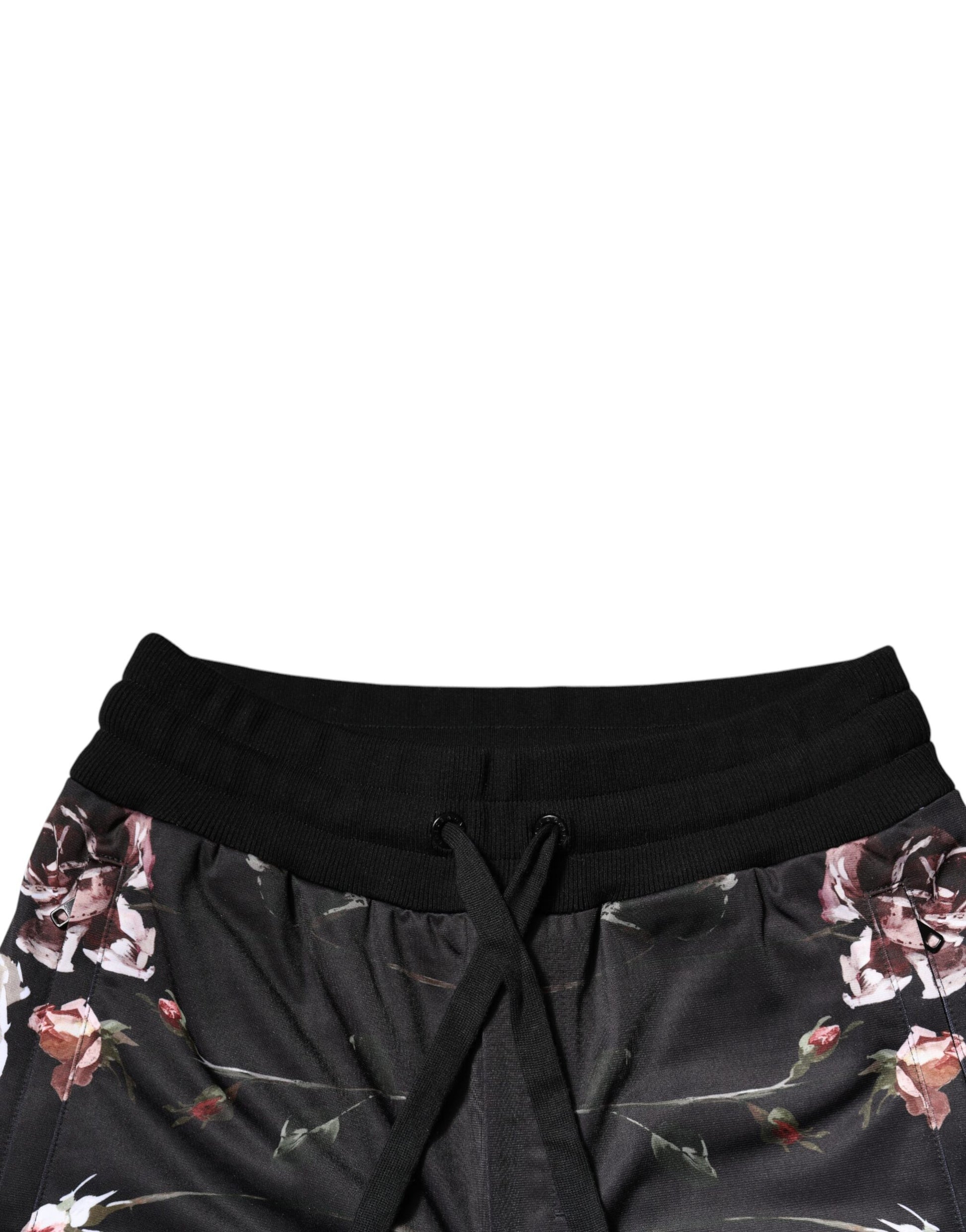 Black shorts with floral pattern on waistband