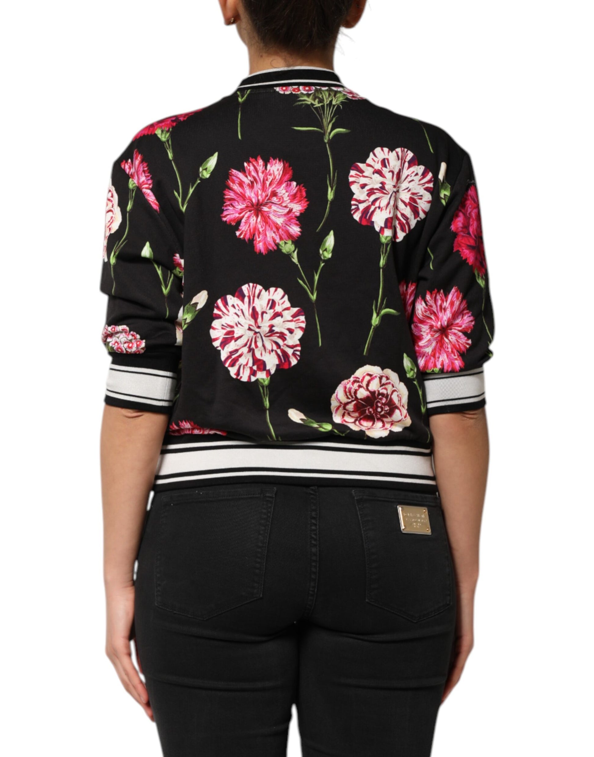 Black jacket with floral pattern on back
