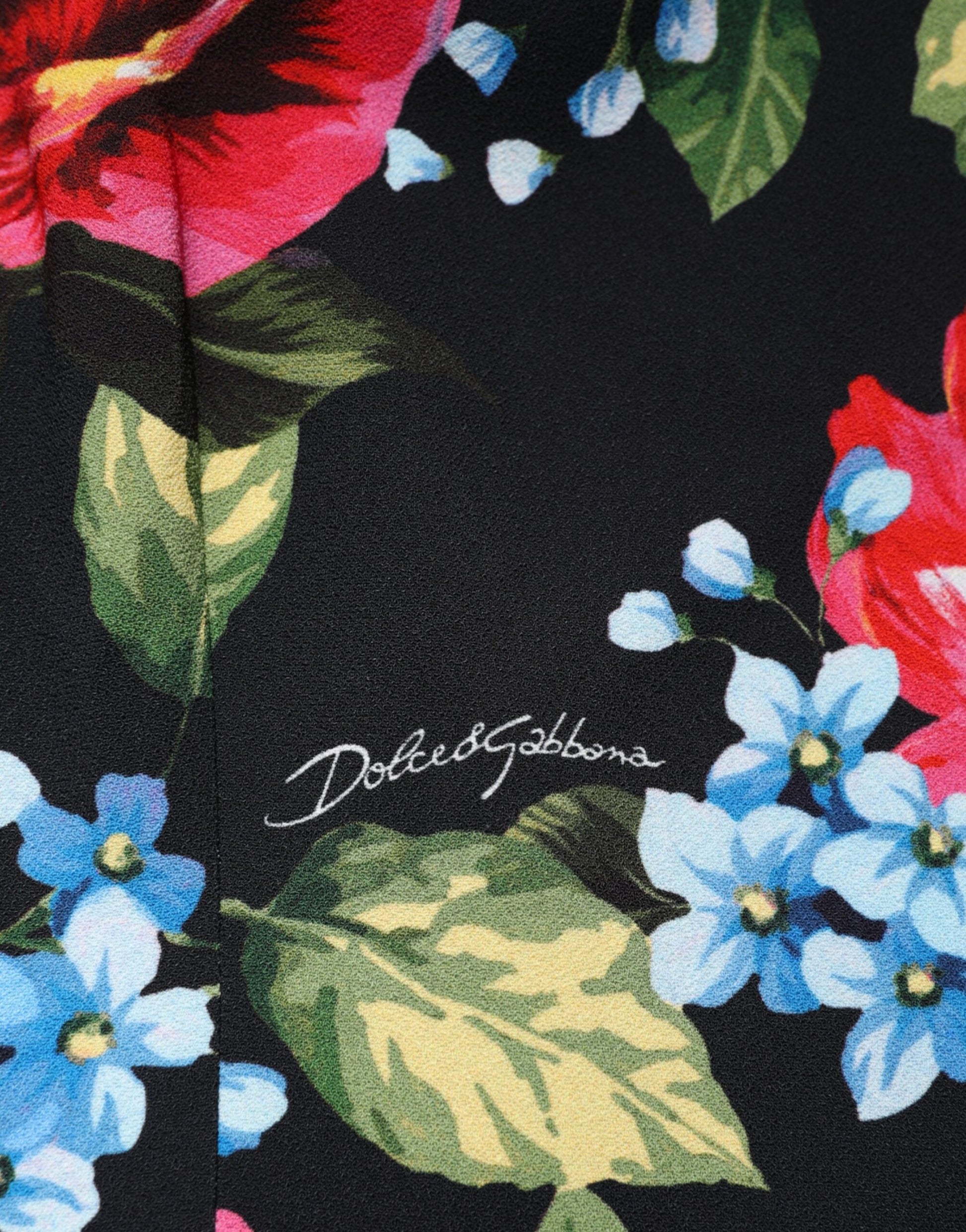 A black floral print midi dress by Dolce & Gabbana, made of viscose