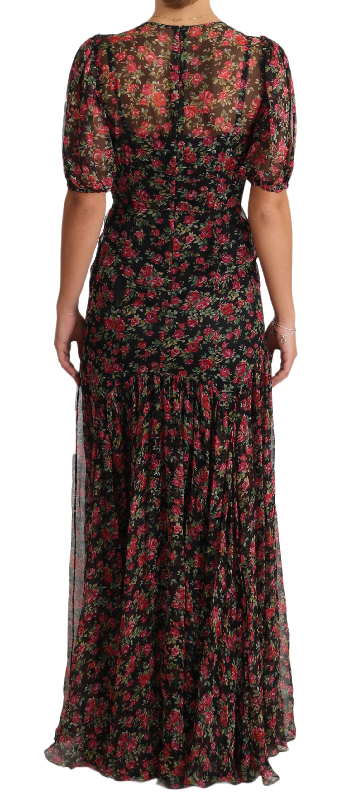 Long floral print dress with ruffles on sleeves