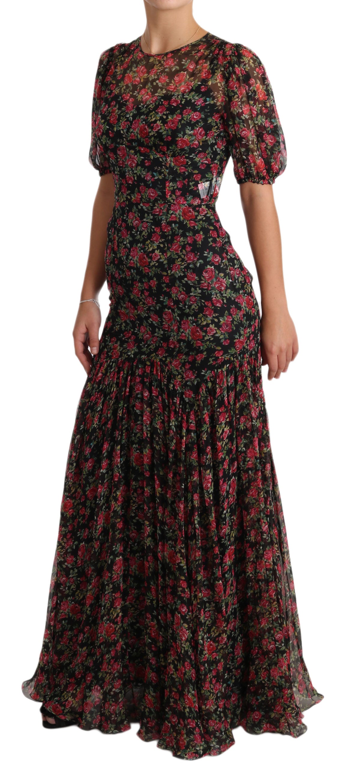 Long floral print dress with ruffled sleeves