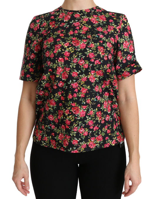 Black floral short sleeve top