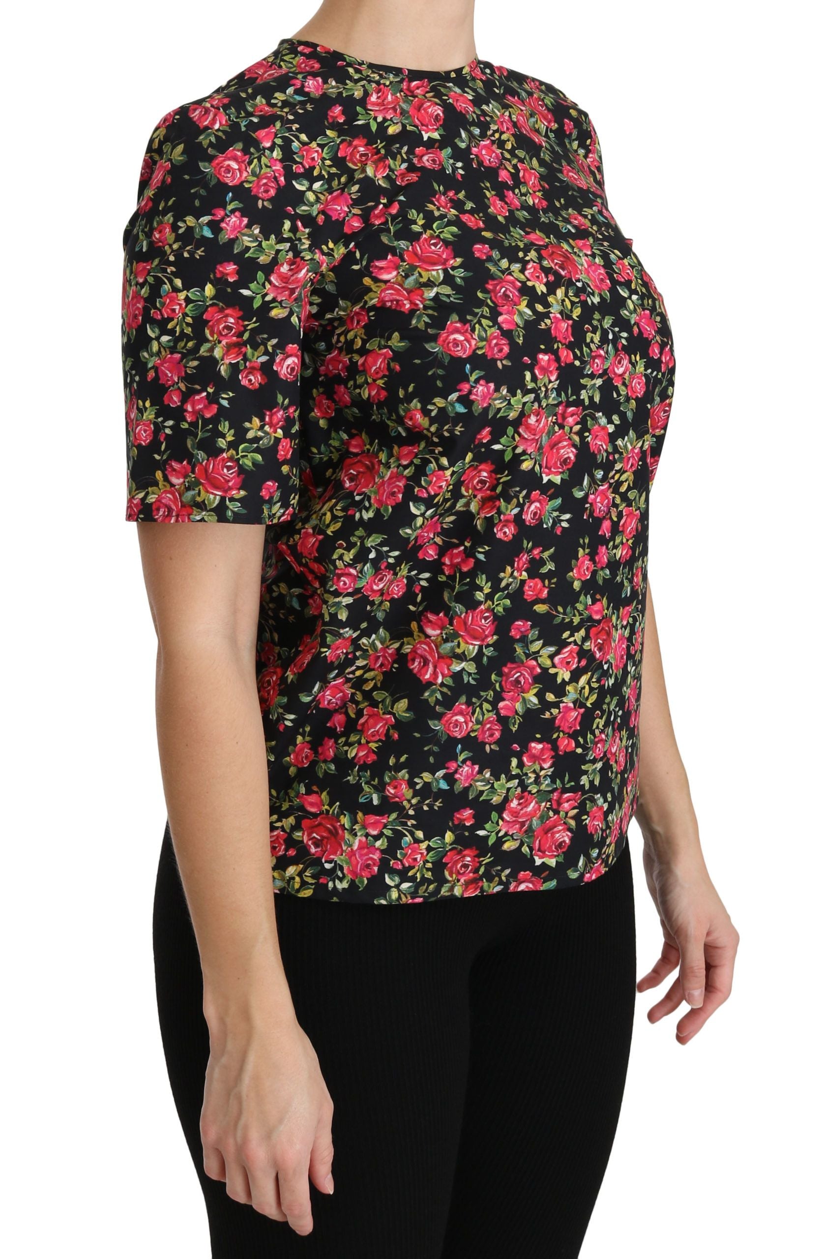 Black floral short sleeve top