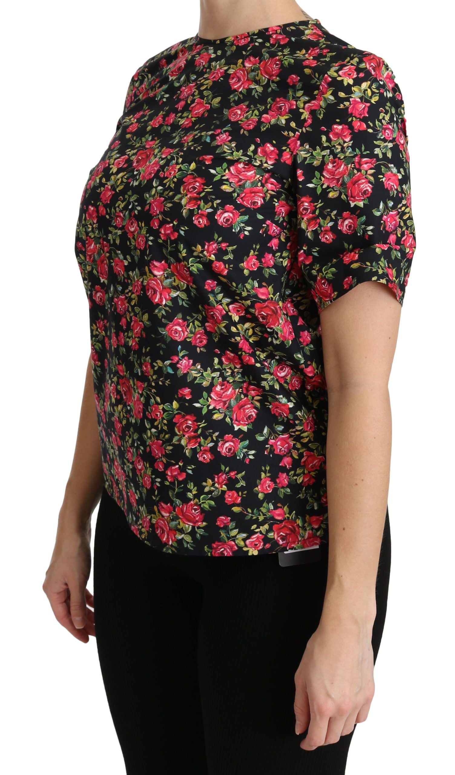 Black floral top on woman